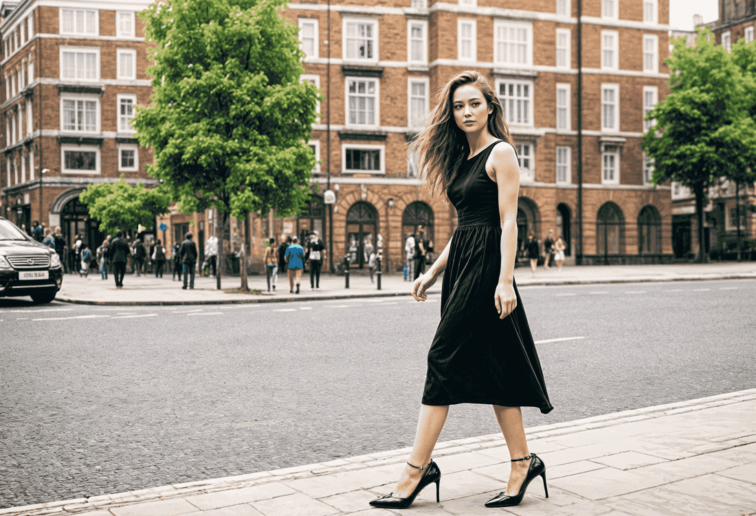 A_beautiful_woman_wearing_a_dress_made_from_sustainable_fabric_showcasing_eco-friendly_fashion - The Fashion Project